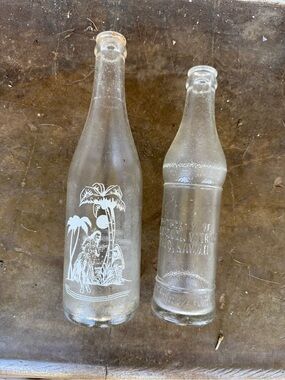 Vintage Clear Glass Hawaiian Bottles with Palm Tree Graphic